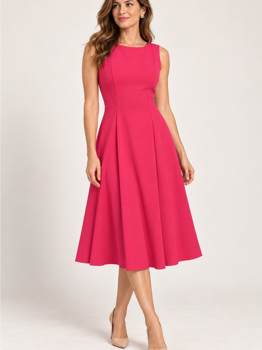 Calvin Klein Pink Fit & Flare Midi with Gold Back Zipper